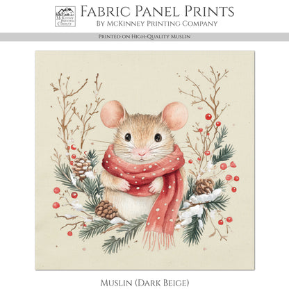 Christmas Mouse - Christmas Fabric Panels, Cotton, Baby Fabric Panels, Animal, Decor, Wall Art, Large Print, Block Print, Cotton, Quilting, Quilt