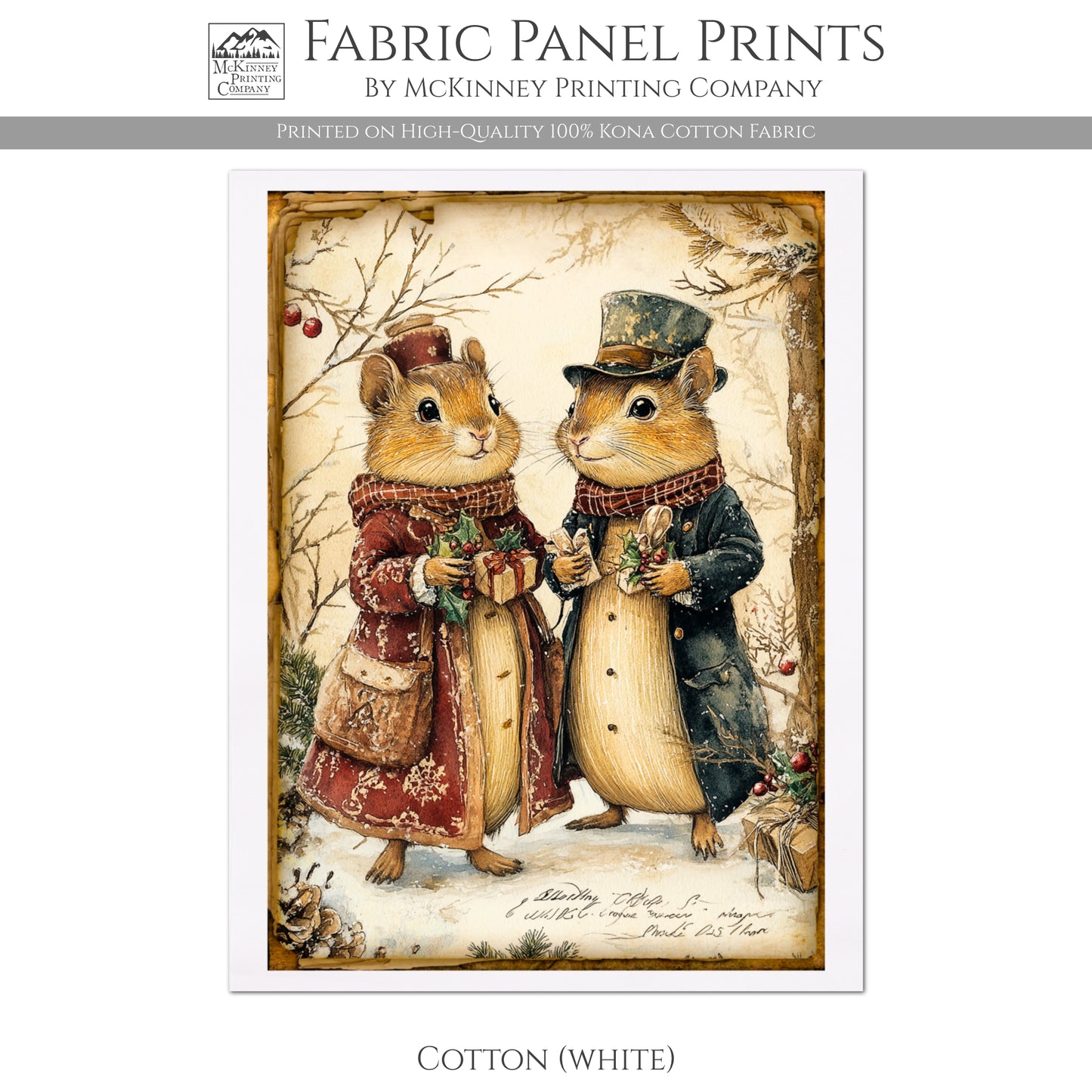 Mouse Fabric - Christmas Fabric Panels, Chipmunk, Décor, Quilt Block, Cotton, Quilting, Christmas Mouse, Wall Art, Holiday
