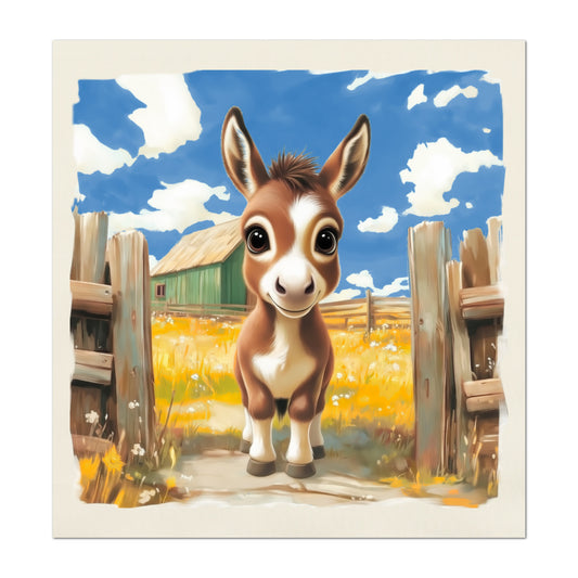 Farm Animal Fabric - Donkey, Mule, Baby Fabric Panels, Cotton, Nursery Décor, Infant, Quilt Block, Wall Art, Quilting, Sewing