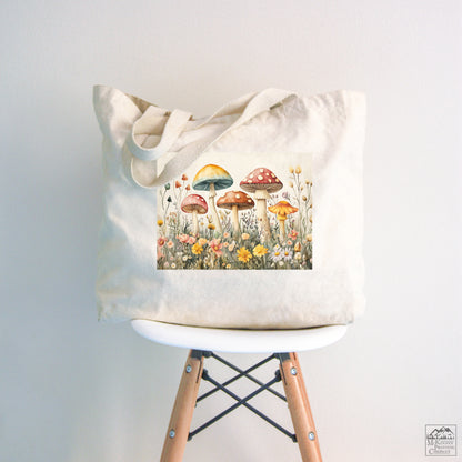 Mushroom Tote - Cottagecore , Aesthetic Tote Bag, Mushroom Bag, Large Canvas Tote Bag, Canvas Tote Bag with Zipper, Gift, Cute, Fabric Shoulder Bag