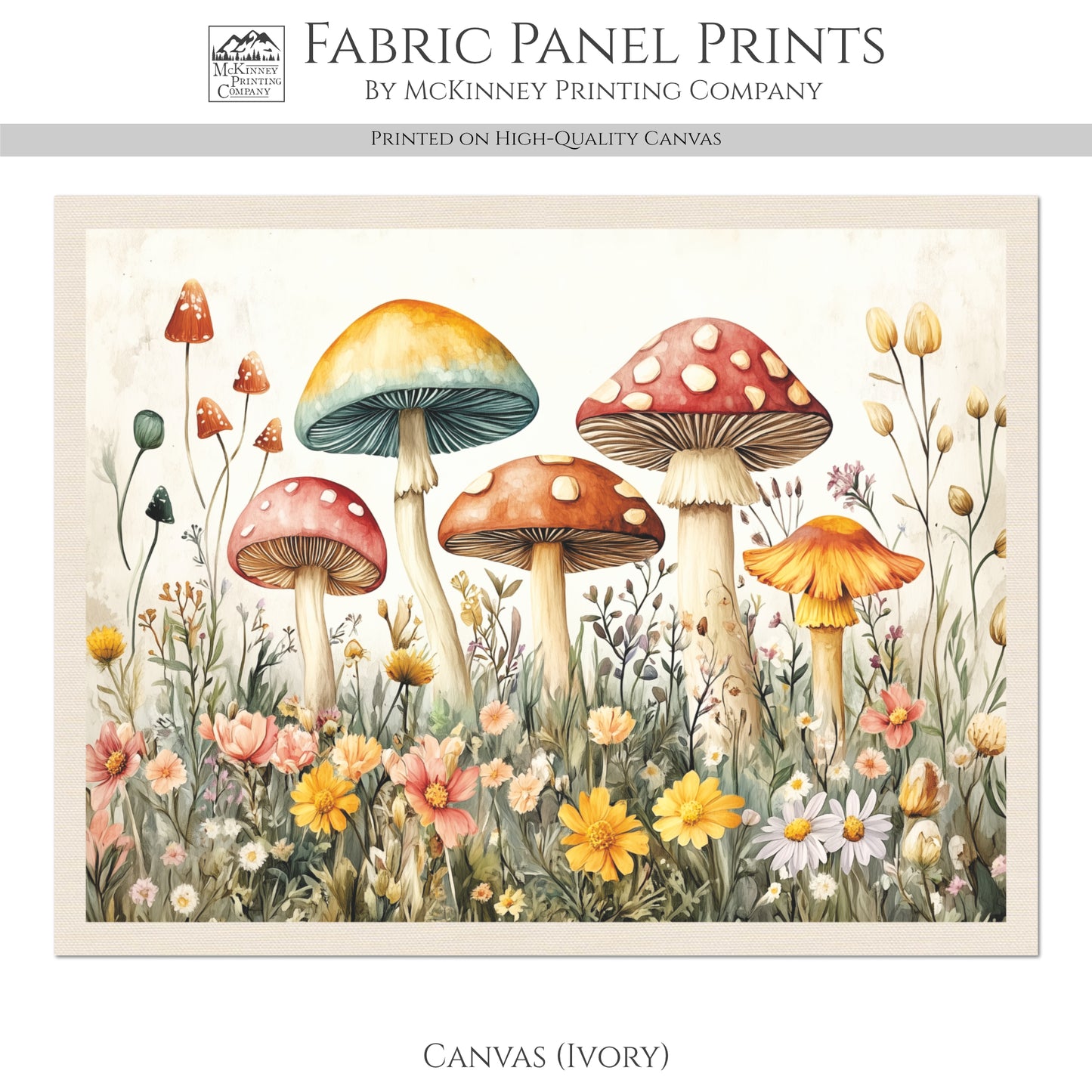 Mushroom Fabric - Floral, Spring, Craft, Tapestry, Large Print Fabric, Block Print Fabric, Cotton, Quilting, Wall Art, Forest, Canvas