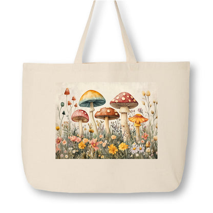 Mushroom Tote - Cottagecore , Aesthetic Tote Bag, Mushroom Bag, Large Canvas Tote Bag, Canvas Tote Bag with Zipper, Gift, Cute, Fabric Shoulder Bag