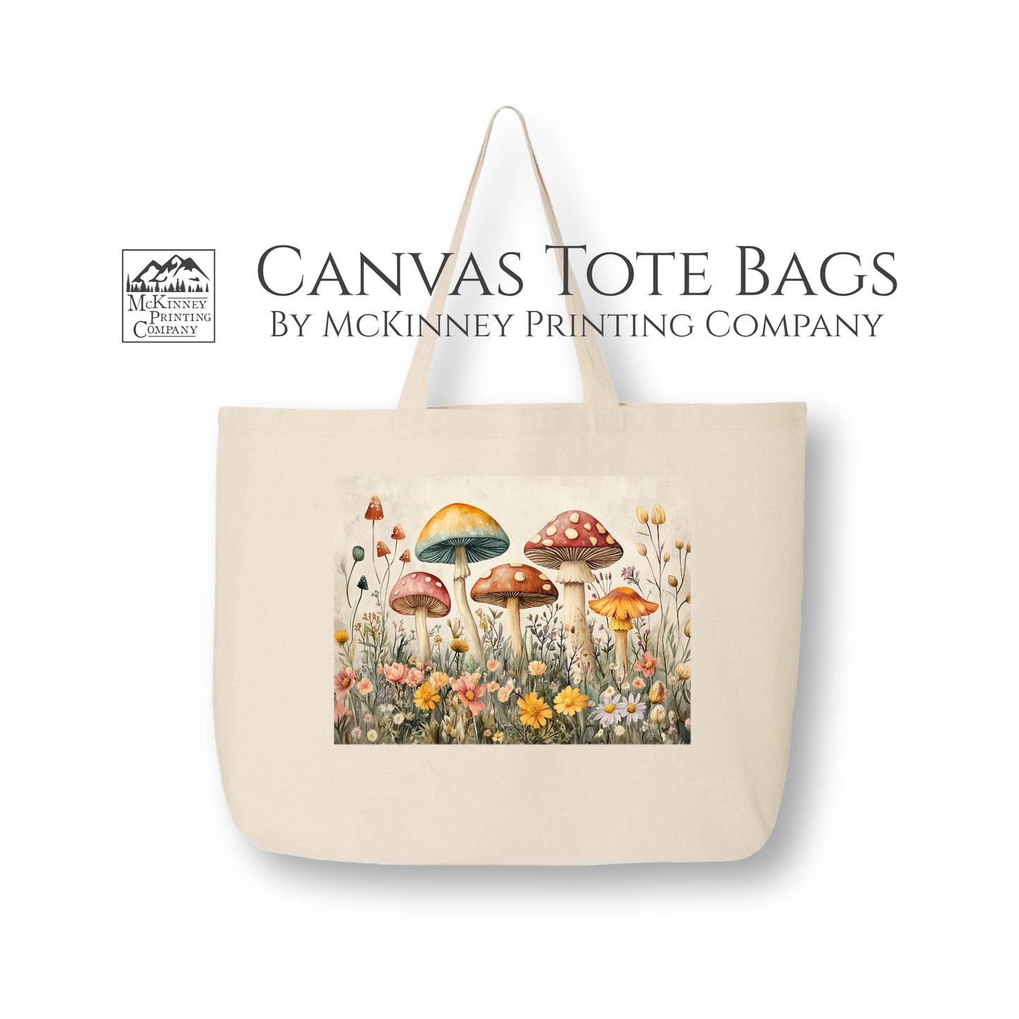 Mushroom Tote - Cottagecore , Aesthetic Tote Bag, Mushroom Bag, Large Canvas Tote Bag, Canvas Tote Bag with Zipper, Gift, Cute, Fabric Shoulder Bag