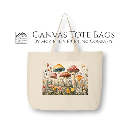 Mushroom Tote - Cottagecore , Aesthetic Tote Bag, Mushroom Bag, Large Canvas Tote Bag, Canvas Tote Bag with Zipper, Gift, Cute, Fabric Shoulder Bag