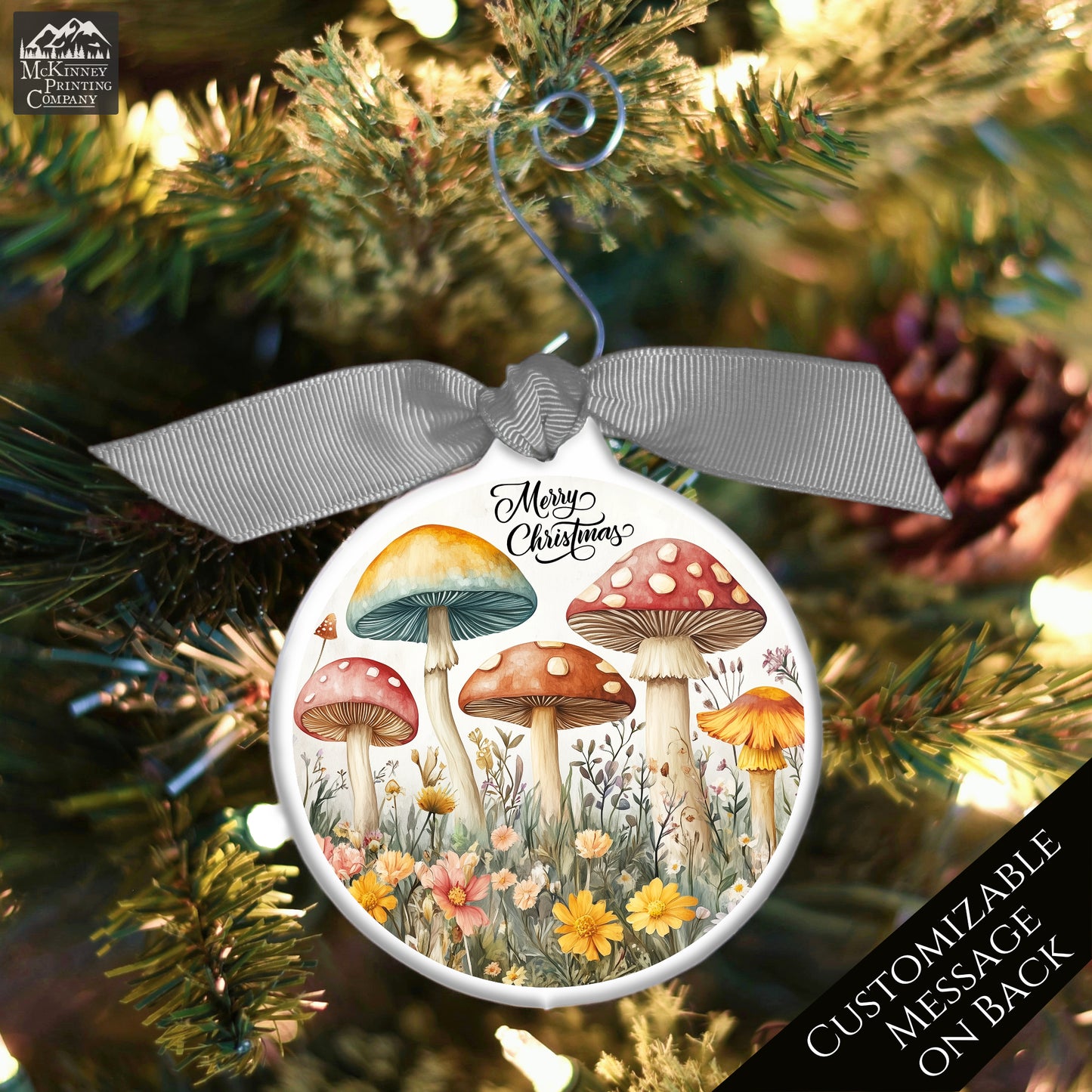 Mushroom Ornament - Custom Christmas Gift, Floral, Flowers, Woodland, Fantasy, Personalized