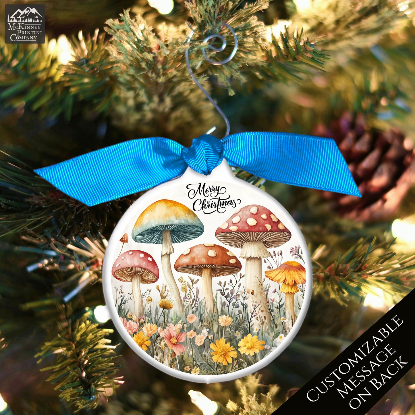 Mushroom Ornament - Custom Christmas Gift, Floral, Flowers, Woodland, Fantasy, Personalized