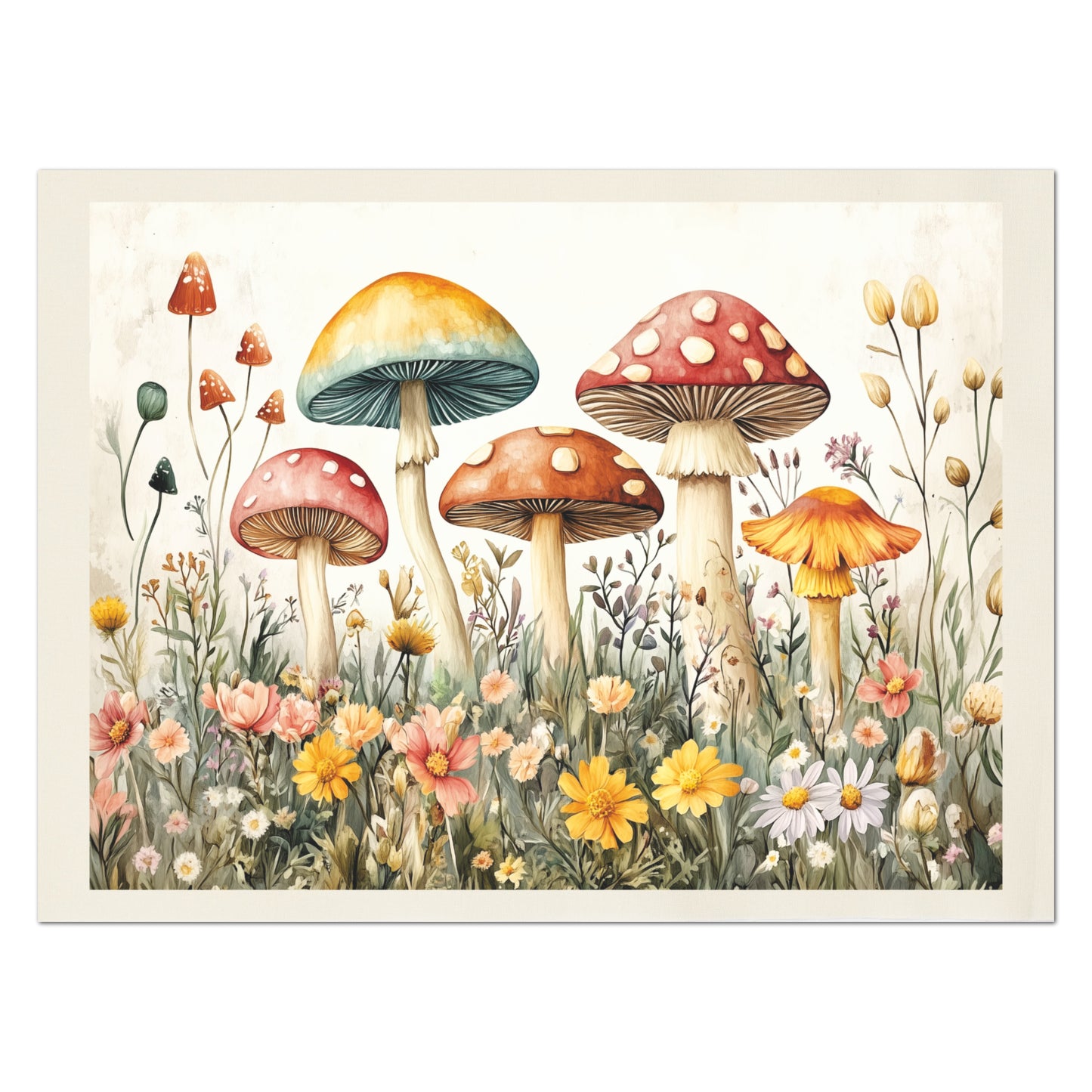Mushroom Fabric - Floral, Spring, Craft, Tapestry, Large Print Fabric, Block Print Fabric, Cotton, Quilting, Wall Art, Forest, Canvas