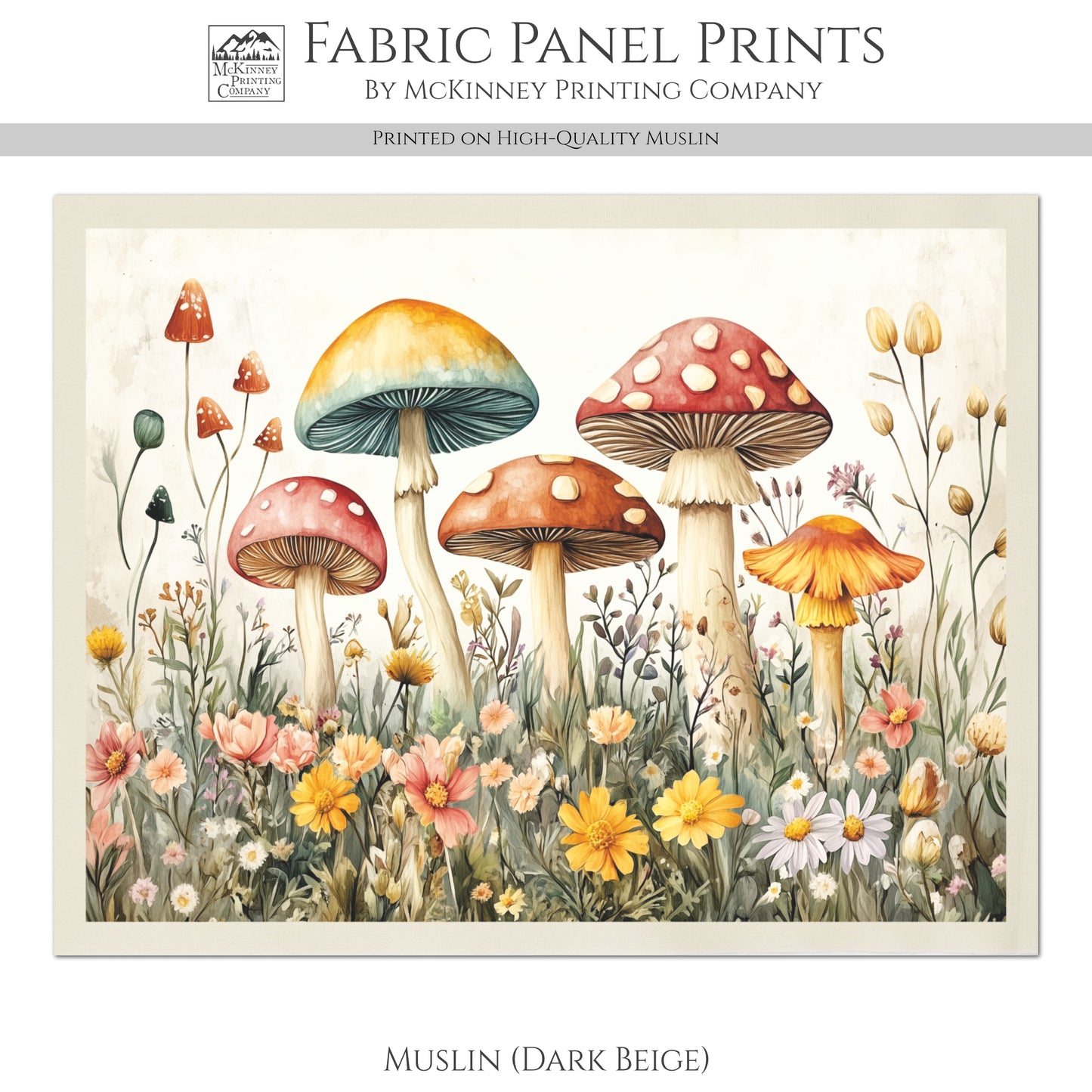 Mushroom Fabric - Floral, Spring, Craft, Tapestry, Large Print Fabric, Block Print Fabric, Cotton, Quilting, Wall Art, Forest, Canvas