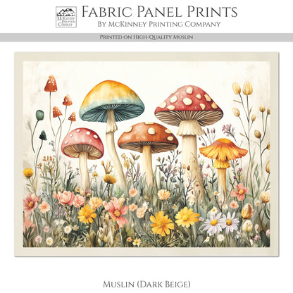 Mushroom Fabric - Floral, Spring, Craft, Tapestry, Large Print Fabric, Block Print Fabric, Cotton, Quilting, Wall Art, Forest, Canvas