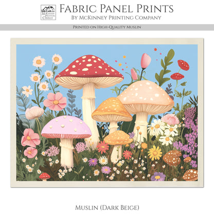 Mushroom Fabric - Floral, Spring, Craft, Tapestry, Large Print Fabric, Shirt, Block Print Fabric, Cotton, Quilting, Wall Art, Forest, Canvas