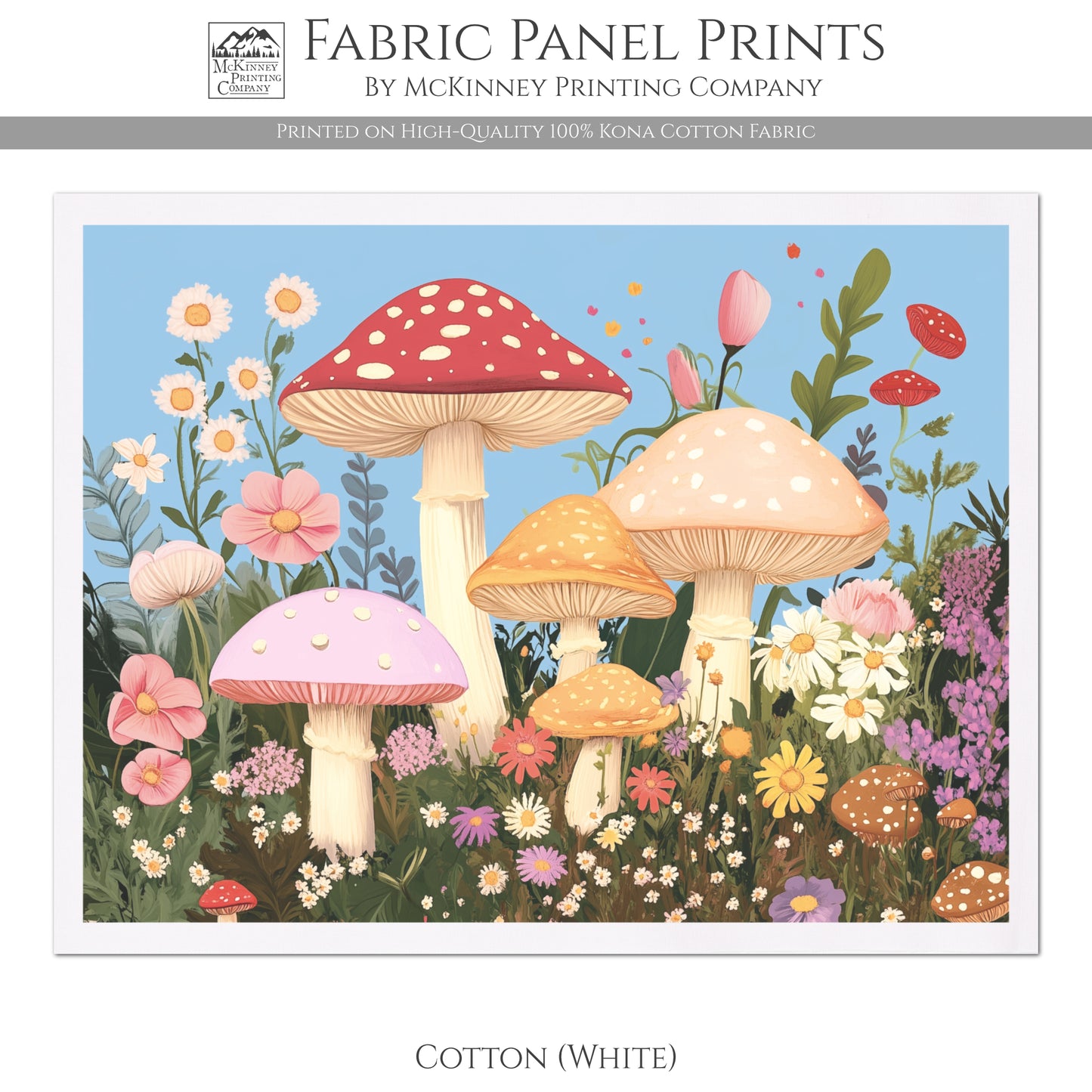 Mushroom Fabric - Floral, Spring, Craft, Tapestry, Large Print Fabric, Shirt, Block Print Fabric, Cotton, Quilting, Wall Art, Forest, Canvas