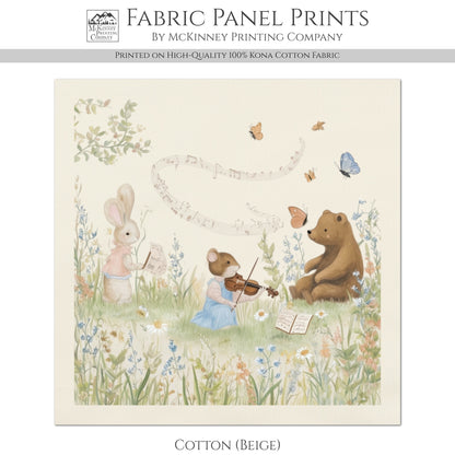 Music Fabric - Beatrix Potter, Bear, Mouse, Rabbit, Baby Fabric Panels, Nursery, Block Print, Cotton, Quilting, Quilt