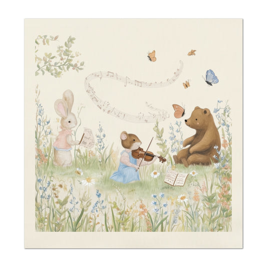 Music Fabric - Beatrix Potter, Bear, Mouse, Rabbit, Baby Fabric Panels, Nursery, Block Print, Cotton, Quilting, Quilt