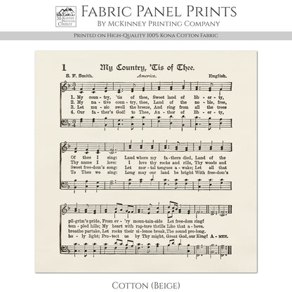 My Country Tis of Thee - Patriotic Fabric, Americana Fabric, Quilts of Valor, Vintage Sheet Music, Block Print, Veteran, Quilting