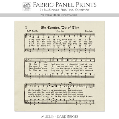 My Country Tis of Thee - Patriotic Fabric, Americana Fabric, Quilts of Valor, Vintage Sheet Music, Block Print, Veteran, Quilting