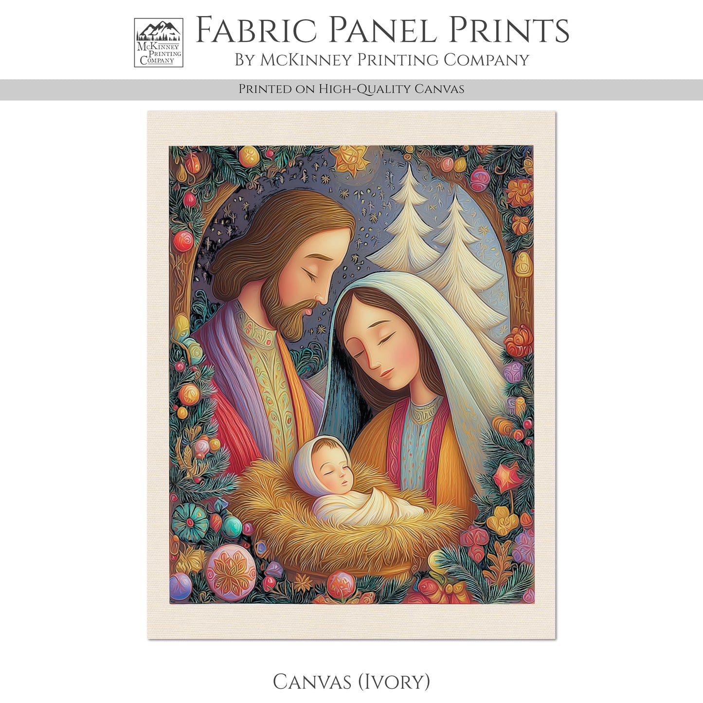 Nativity Fabric - Manger, Baby Jesus, Christmas Fabric Panels, Cotton, Wall Art, Large Print, Block Print, Cotton, Quilting, Quilt, Sewing