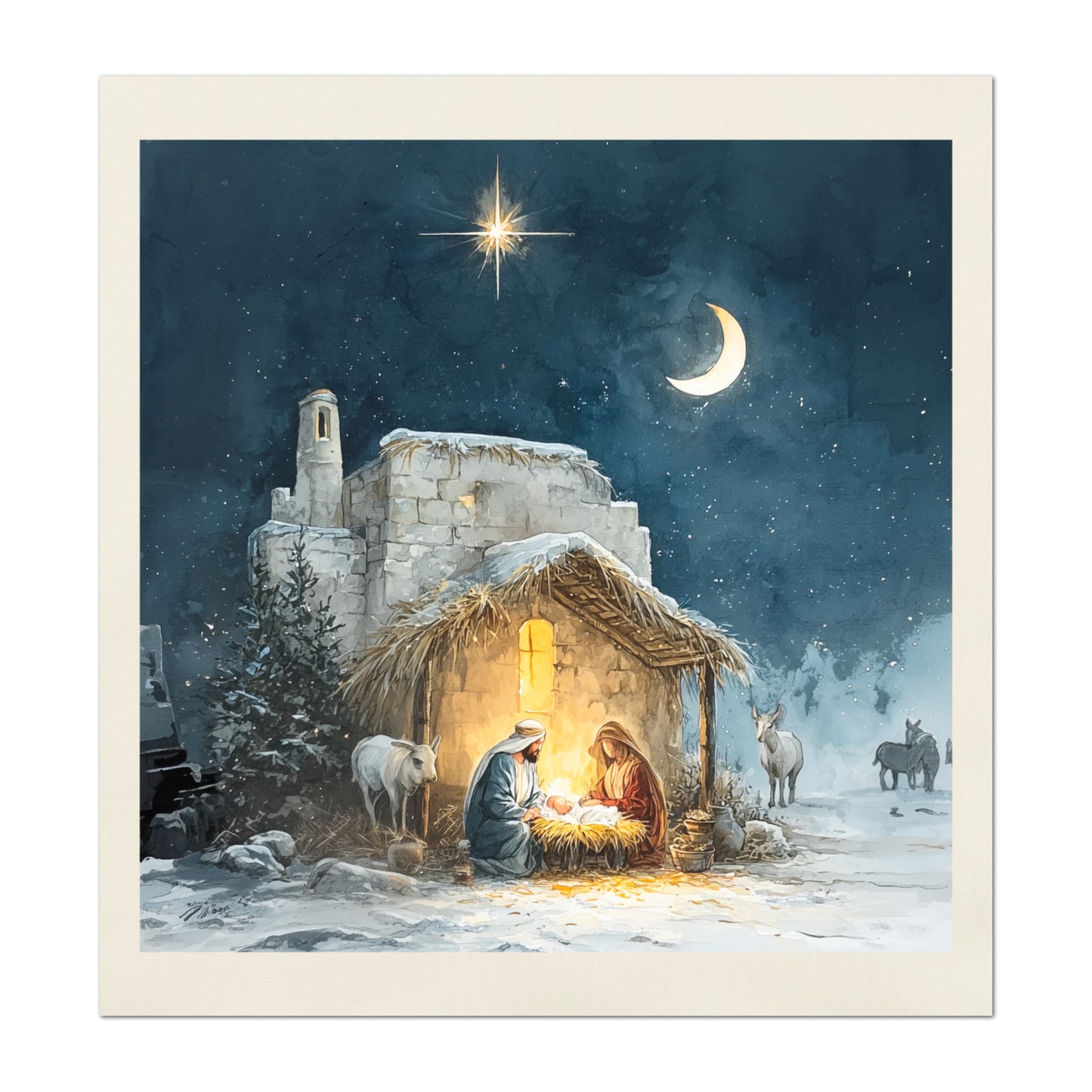 Nativity Fabric - Manger, Baby Jesus, Christmas Fabric Panels, Cotton, Wall Art, Large Print, Block Print, Cotton, Quilting, Quilt, Sewing