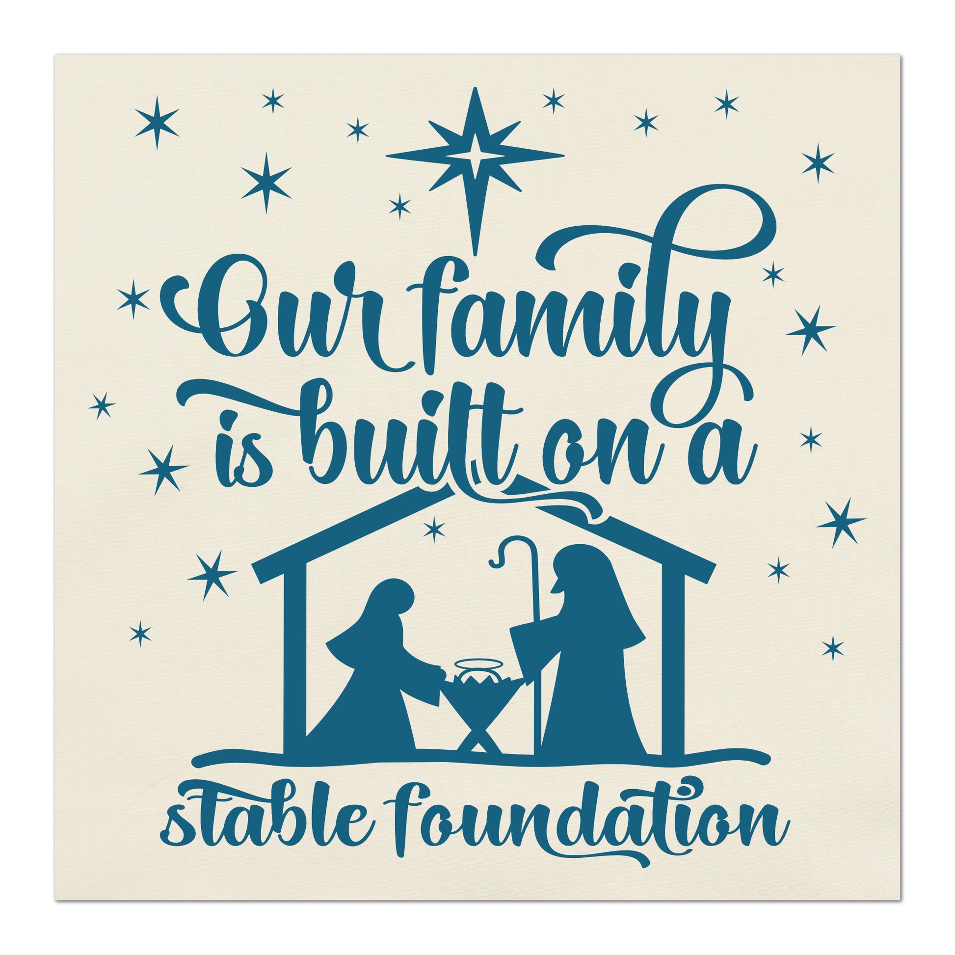 Nativity Scene, Our Family is built on a stable foundation - Christmas Fabric Panels, Quilt Block