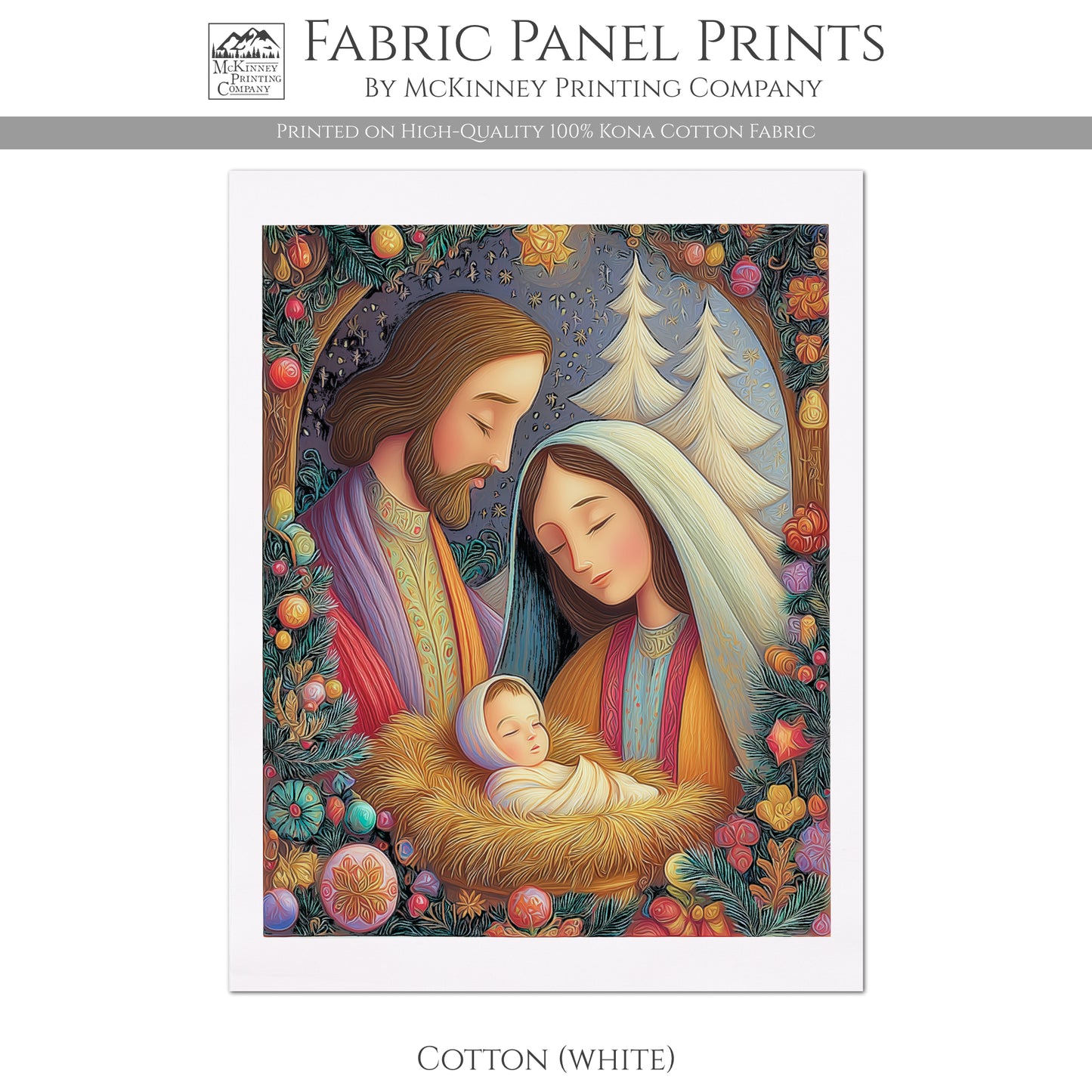 Nativity Fabric - Manger, Baby Jesus, Christmas Fabric Panels, Cotton, Wall Art, Large Print, Block Print, Cotton, Quilting, Quilt, Sewing