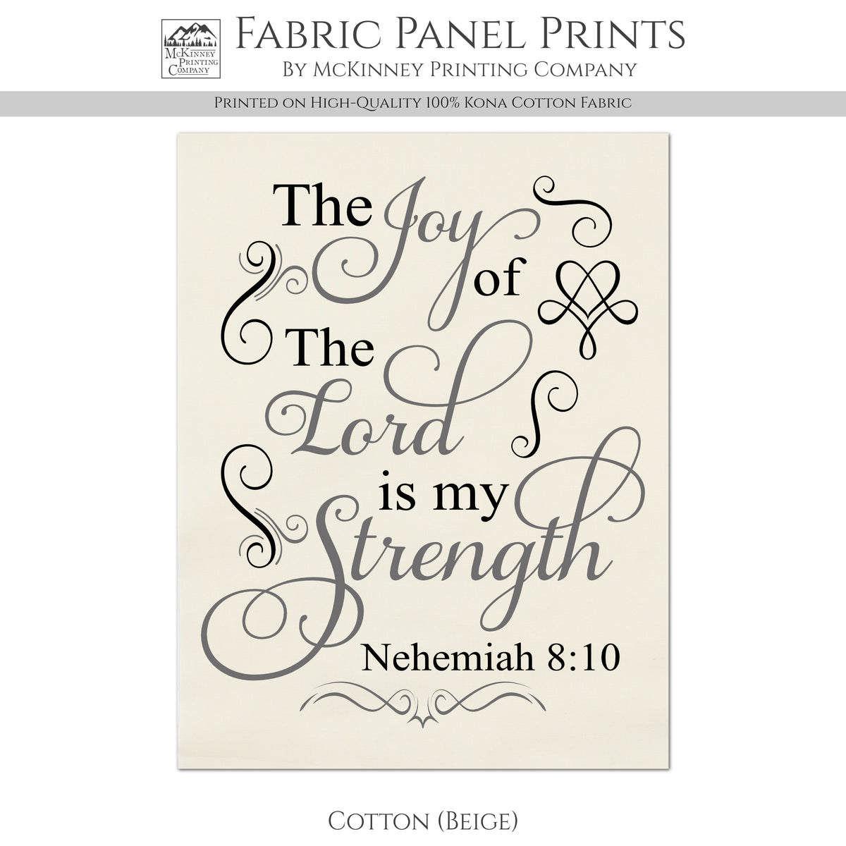 Nehemiah 8 10 - Christian Fabric, Joy of the Lord, Wall Art, Print, Block, Cotton, Quilting, Quilt, Sewing