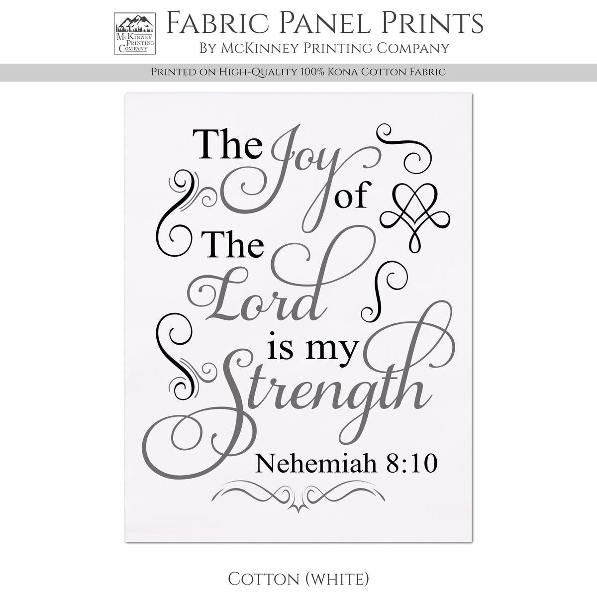 Nehemiah 8 10 - Christian Fabric, Joy of the Lord, Wall Art, Print, Block, Cotton, Quilting, Quilt, Sewing