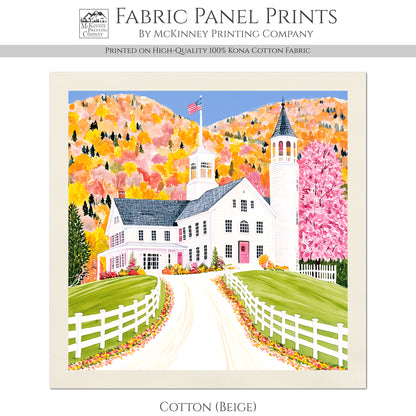 Fall Fabric Panel - New England, Autumn, Patriotic, Flag, Sewing, Block Print, Cotton, Quilting, Quilt, Craft