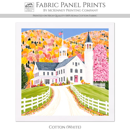 Fall Fabric Panel - New England, Autumn, Patriotic, Flag, Sewing, Block Print, Cotton, Quilting, Quilt, Craft
