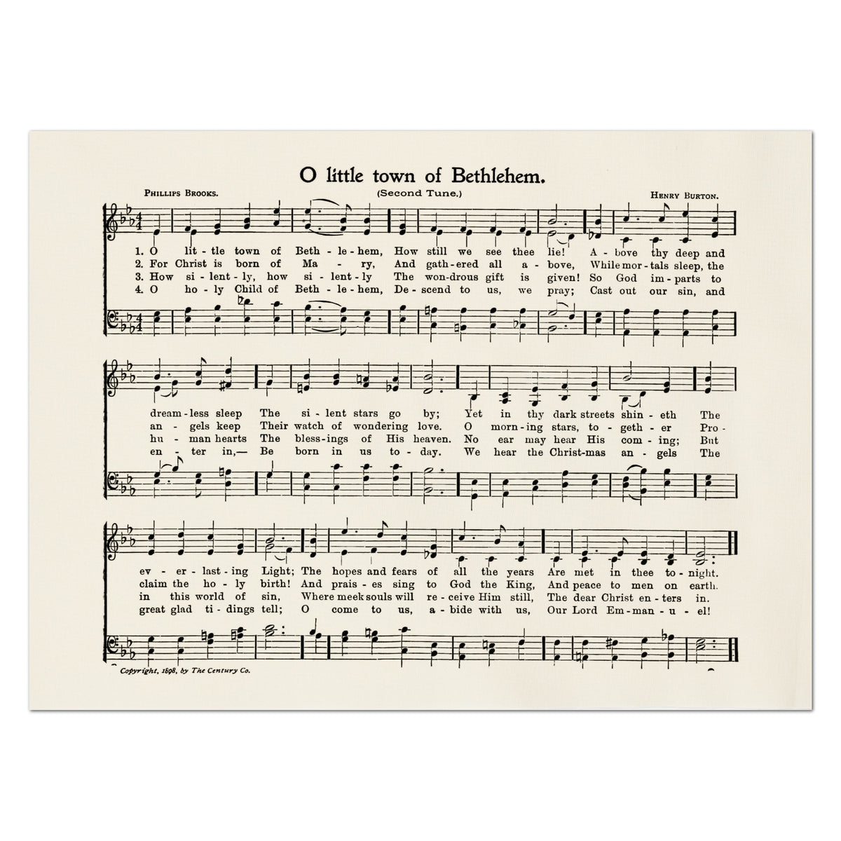 Little Town of Bethlehem - Christmas Fabric Panels, Song, Lyrics, Hymn, Christian, Vintage, Print, Quilt Block, Crafts, Quilting