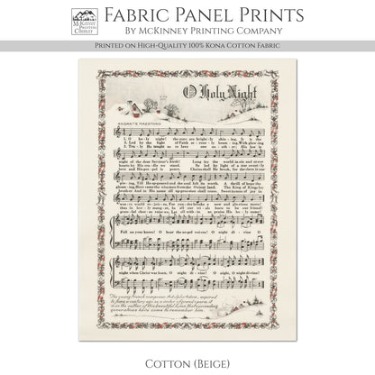 Oh Holy Night - Christmas Fabric Panel, Hymn Wall Art, Sheet Music, Lyrics, Quilting, Quilt, Wall Art, Cotton, Canvas
