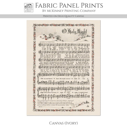 Oh Holy Night - Christmas Fabric Panel, Hymn Wall Art, Sheet Music, Lyrics, Quilting, Quilt, Wall Art, Cotton, Canvas