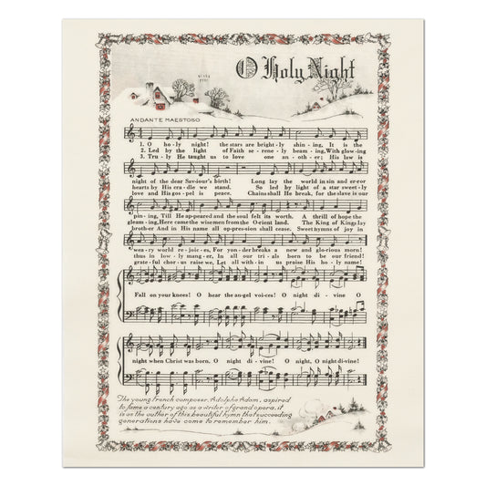 Oh Holy Night - Christmas Fabric Panel, Hymn Wall Art, Sheet Music, Lyrics, Quilting, Quilt, Wall Art, Cotton, Canvas