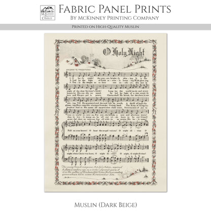 Oh Holy Night - Christmas Fabric Panel, Hymn Wall Art, Sheet Music, Lyrics, Quilting, Quilt, Wall Art, Cotton, Canvas