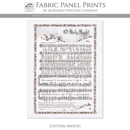 Oh Holy Night - Christmas Fabric Panel, Hymn Wall Art, Sheet Music, Lyrics, Quilting, Quilt, Wall Art, Cotton, Canvas