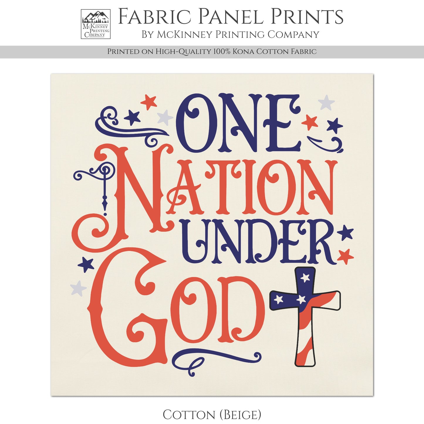 One Nation Under God - Patriotic Fabric, USA, Military, Veteran, Quilting, Quilts of Valor, Cotton, Red White and Blue