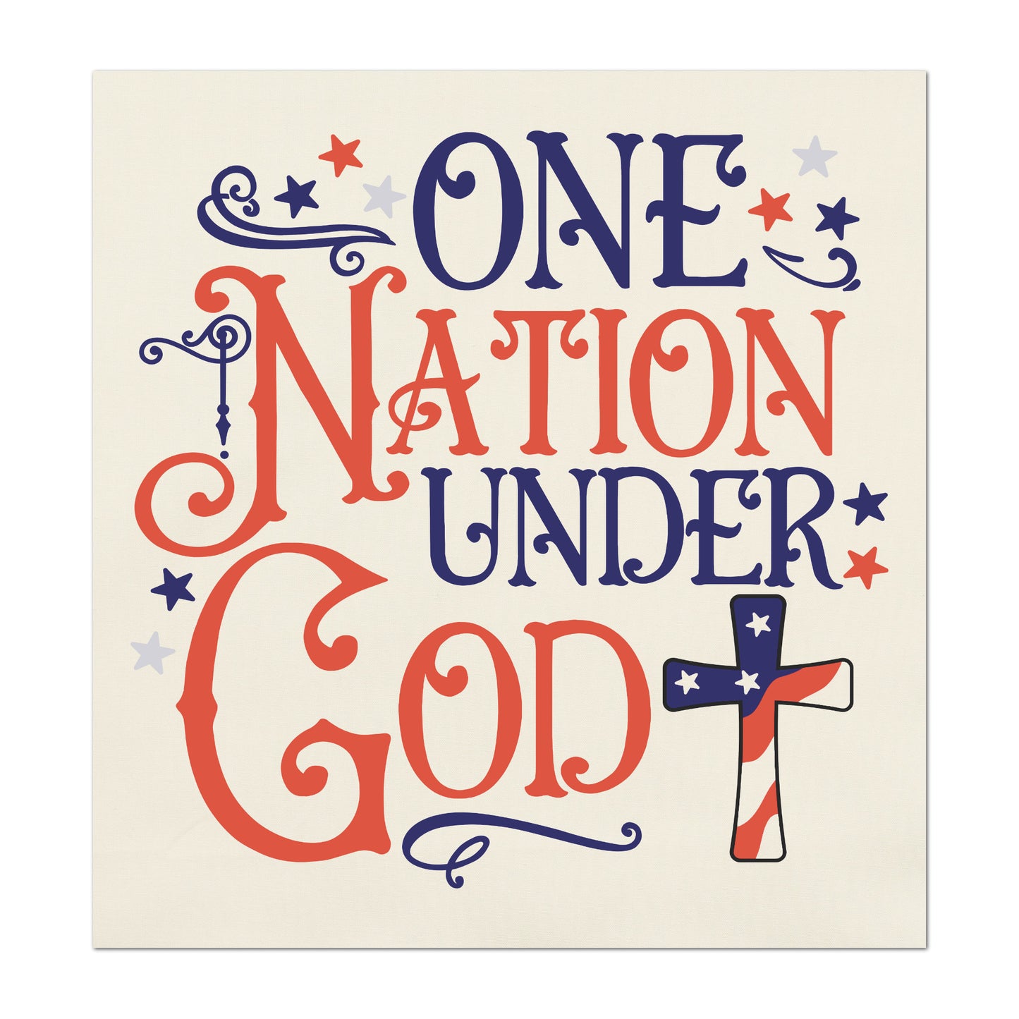 One Nation Under God - Patriotic Fabric, USA, Military, Veteran, Quilting, Quilts of Valor, Cotton, Red White and Blue