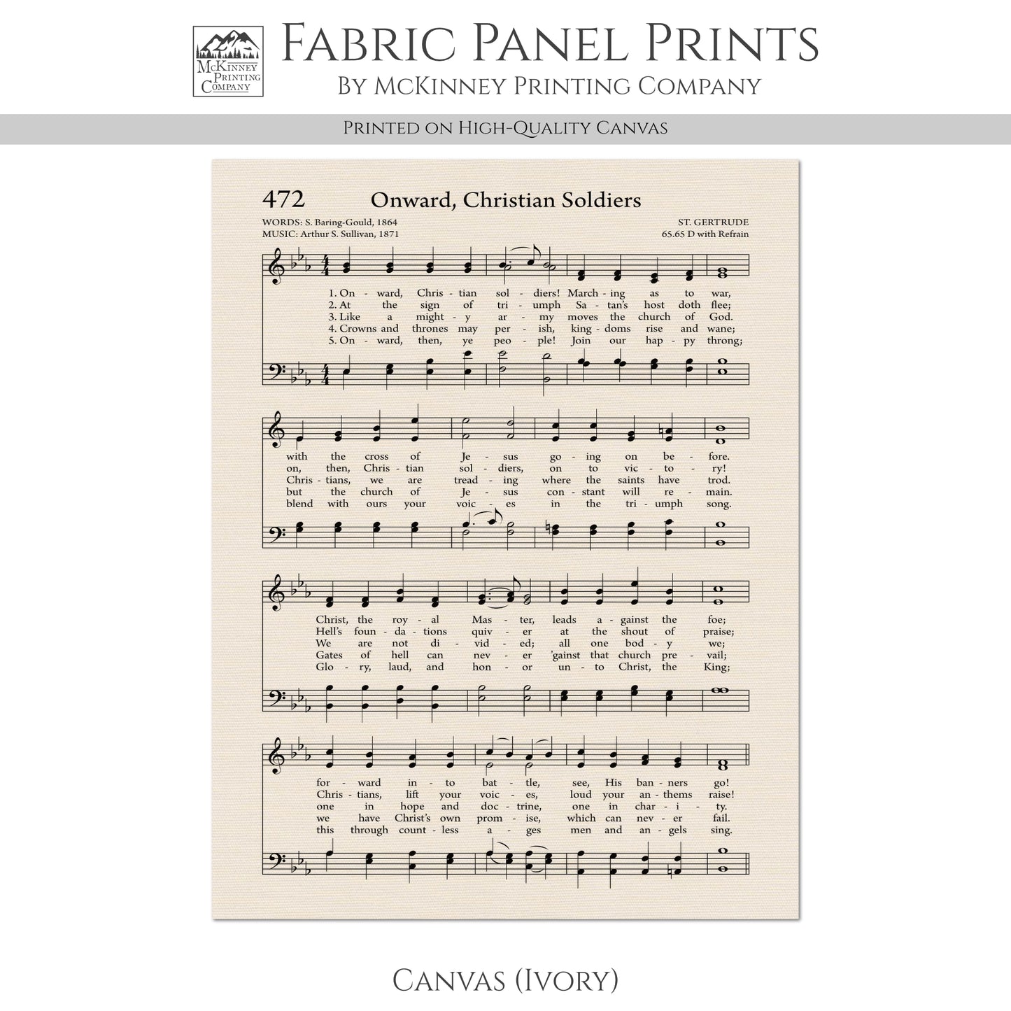 Onward Christian Soldiers - Religious Fabric, Hymn Wall Art, Vintage Sheet Music, Church, Quilting, Quilt, Cotton, Sewing, Cotton