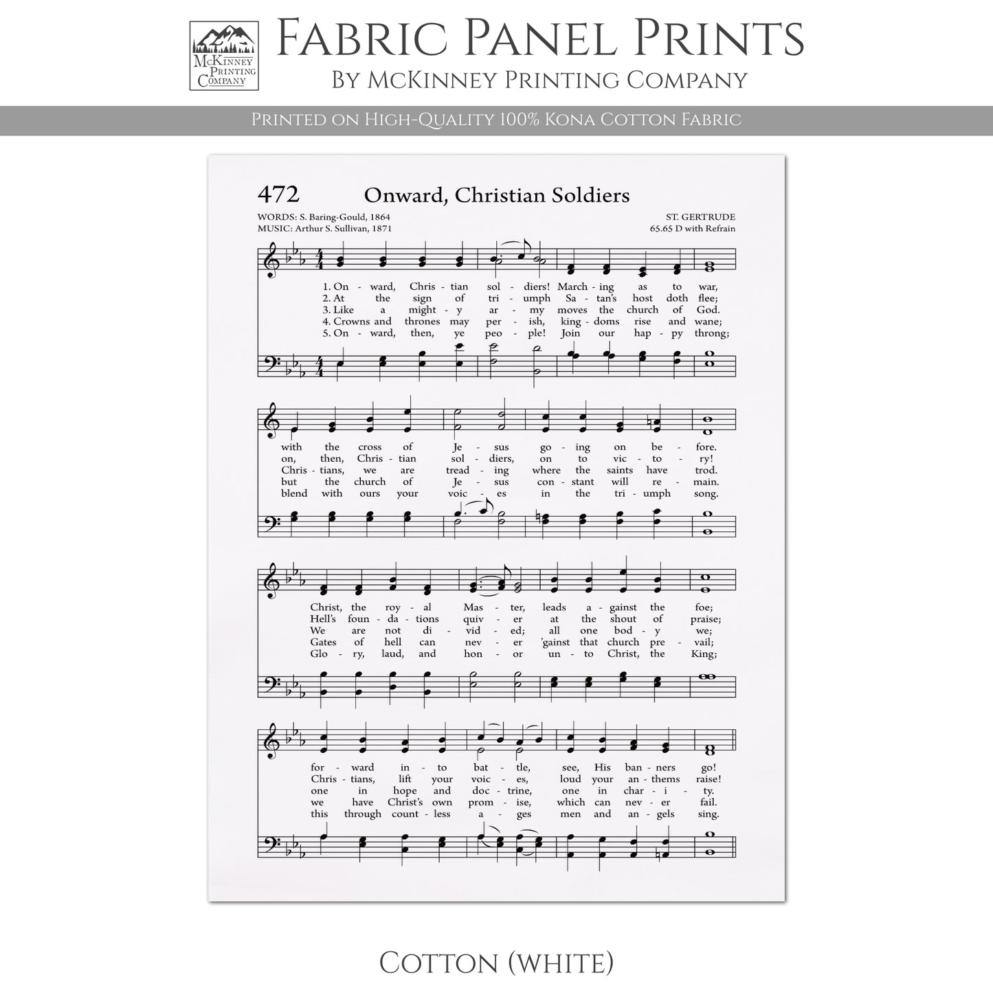 Onward Christian Soldiers - Religious Fabric, Hymn Wall Art, Vintage Sheet Music, Church, Quilting, Quilt, Cotton, Sewing, Cotton