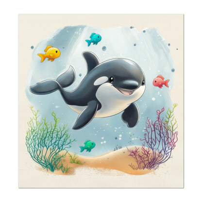 Orca - Ocean Animal Fabric, Baby Fabric Panels, Sea Creatures, Fish, Nursery Décor, Quilt Block, Cotton, Quilting