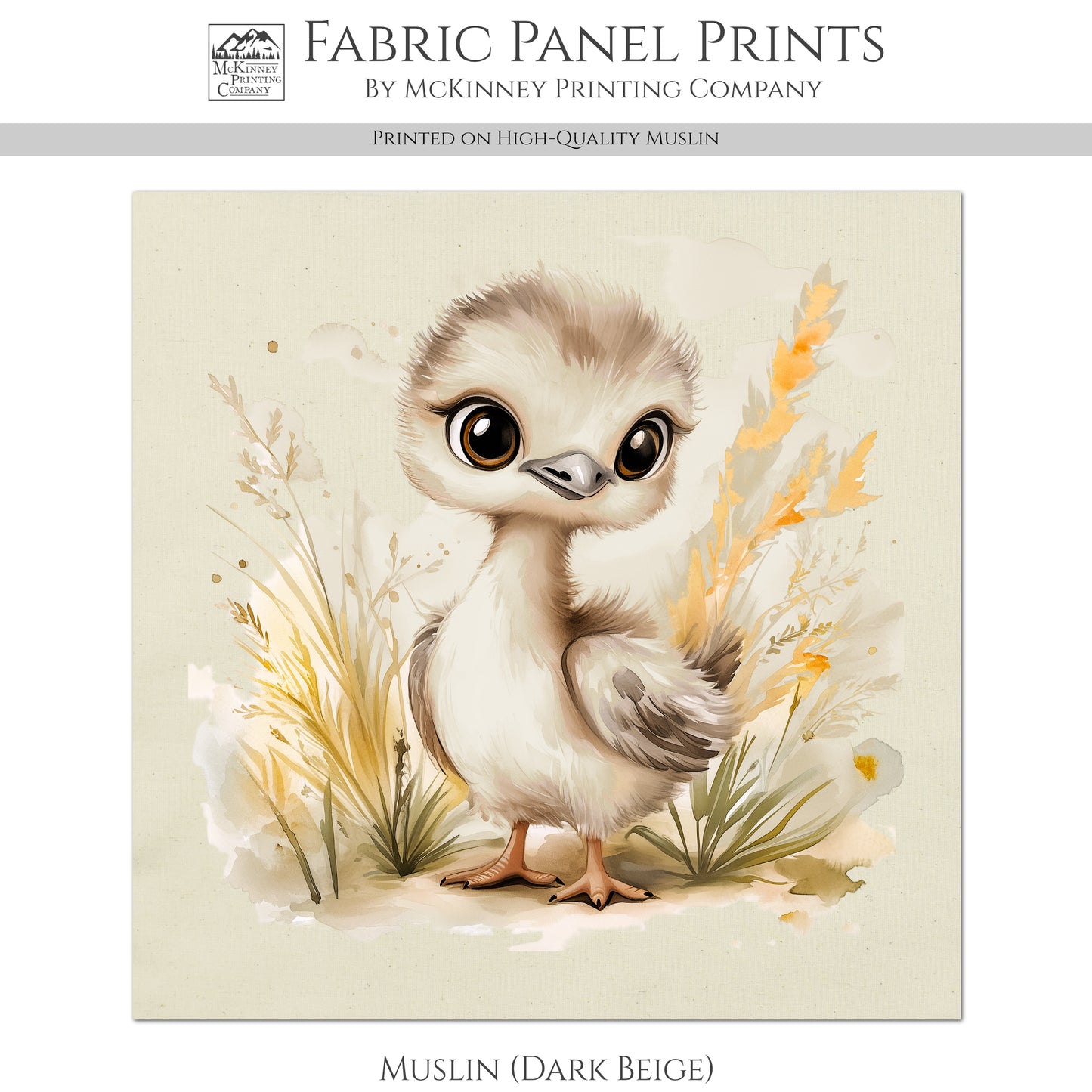 Ostrich - Baby Fabric Panels, Bird, Jungle, Animal, Nursery Décor, Quilt Block, Wall Art, Cotton, Quilting