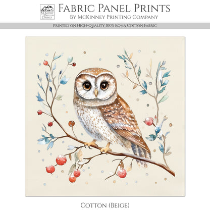 Owl Fabric - Christmas Fabric Panel, Cotton, Bird, Animal, Decor, Wall Art, Large Print, Block Print, Cotton, Quilting, Quilt, Sewing, Crafts