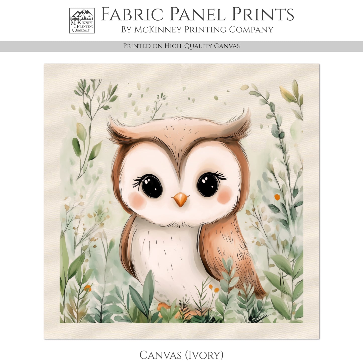 Woodland Animal Fabric - Owl, Baby Fabric Panels, Forest, Nursery Décor, Quilt Block, Wall Art, Cotton, Quilting