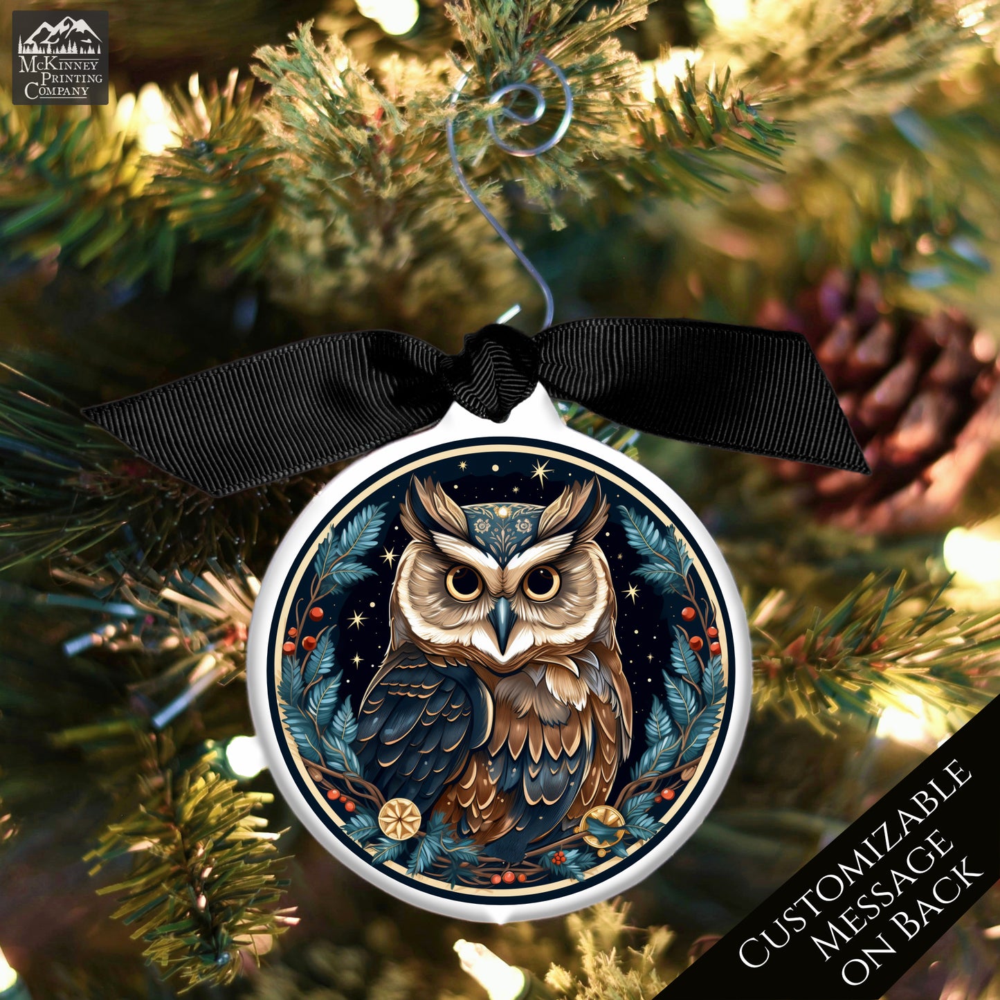 Owl Ornament - Christmas, Owl Décor, Gifts, Custom, Personalized, Xmas