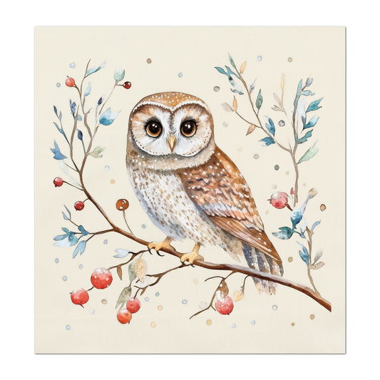 Owl Fabric - Christmas Fabric Panel, Cotton, Bird, Animal, Decor, Wall Art, Large Print, Block Print, Cotton, Quilting, Quilt, Sewing, Crafts