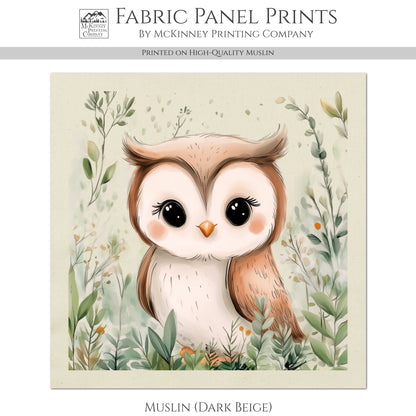 Woodland Animal Fabric - Owl, Baby Fabric Panels, Forest, Nursery Décor, Quilt Block, Wall Art, Cotton, Quilting