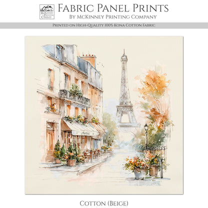 Shabby Chic Fabric - Paris Watercolor, Eiffel Tower, French Country Fabric, Quilt Block, Wall Art, Cotton, Quilting