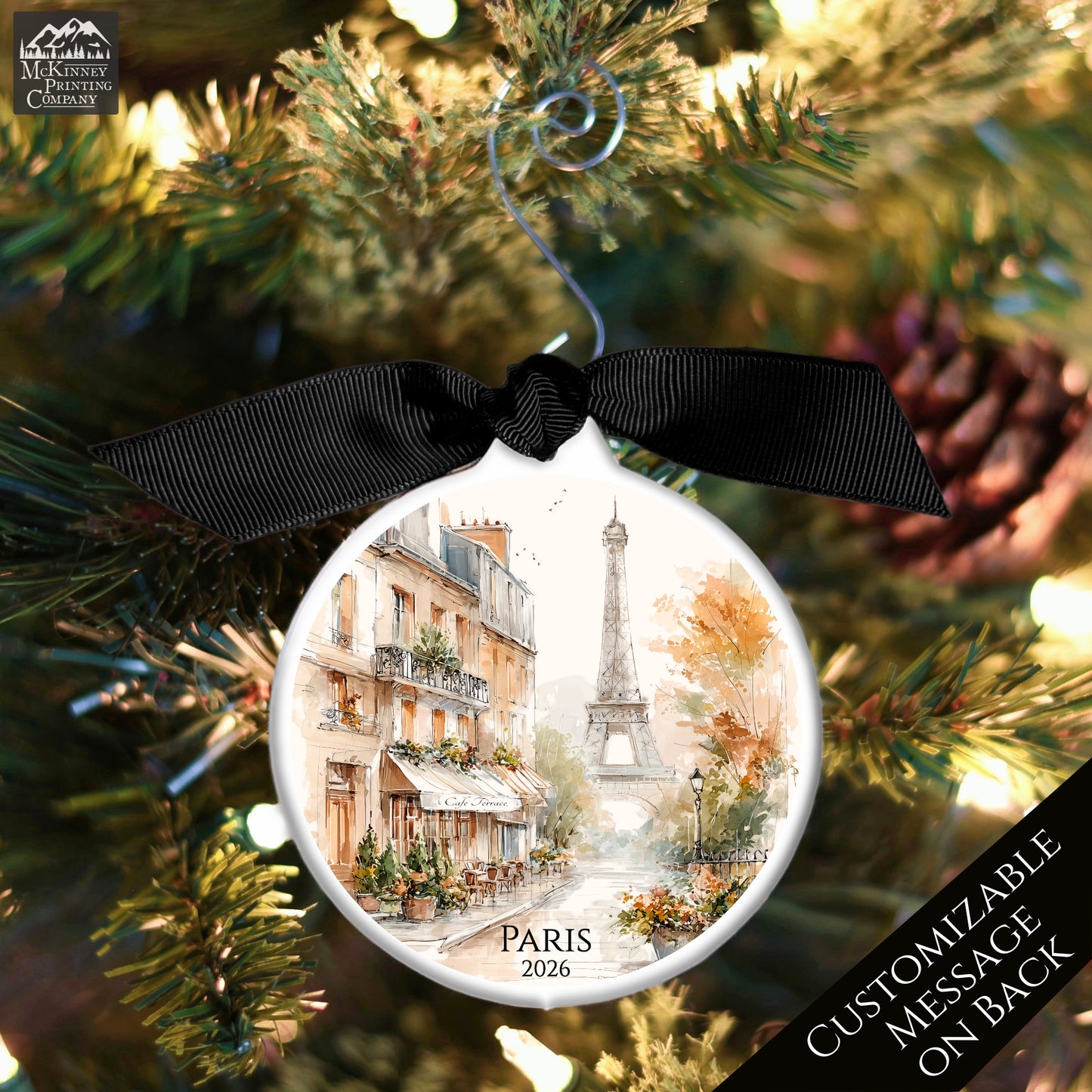 Paris Ornament - France, Eiffel Tower, Christmas, Vacation, Gift, Custom, Personalized, Souvenir, Keepsake