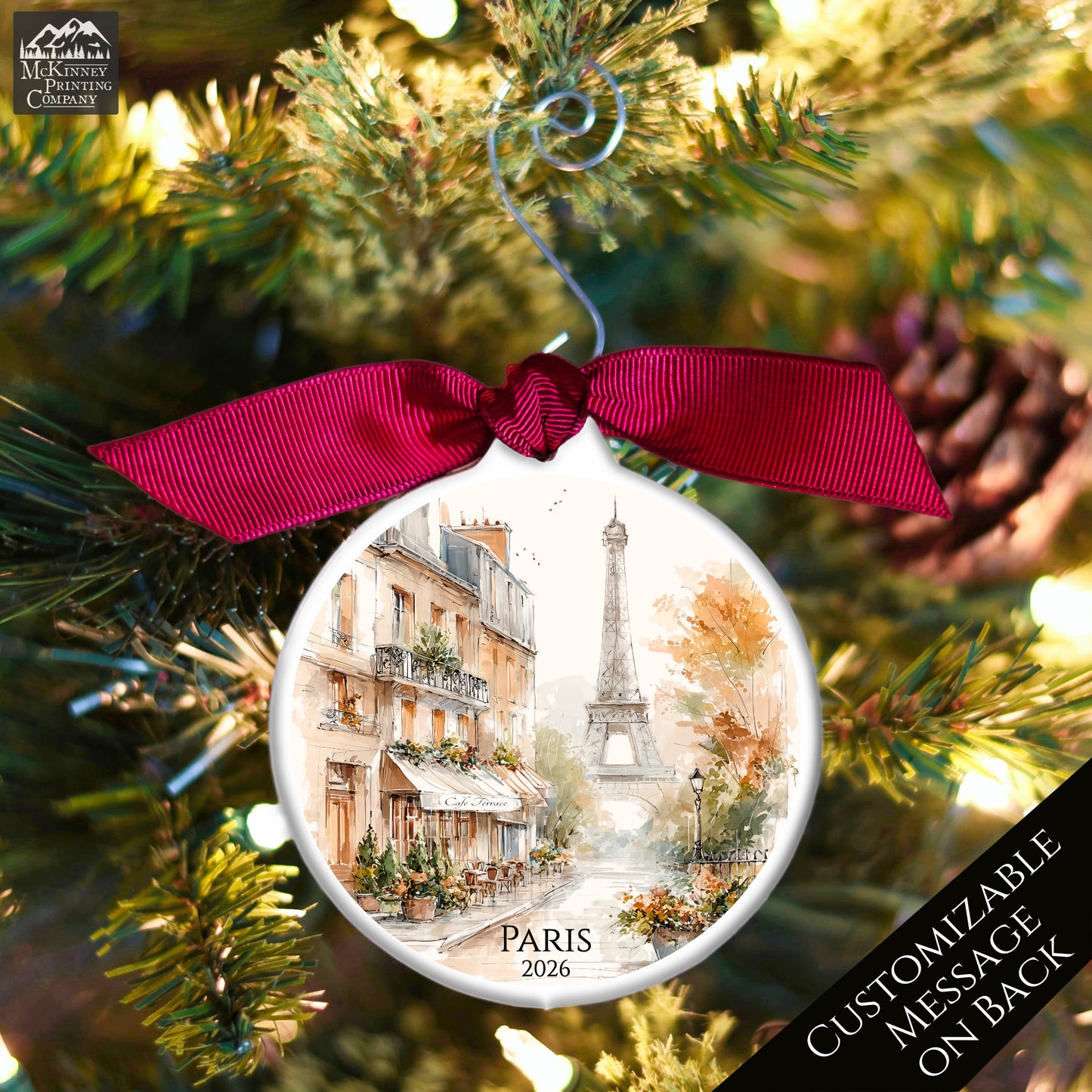 Paris Ornament - France, Eiffel Tower, Christmas, Vacation, Gift, Custom, Personalized, Souvenir, Keepsake