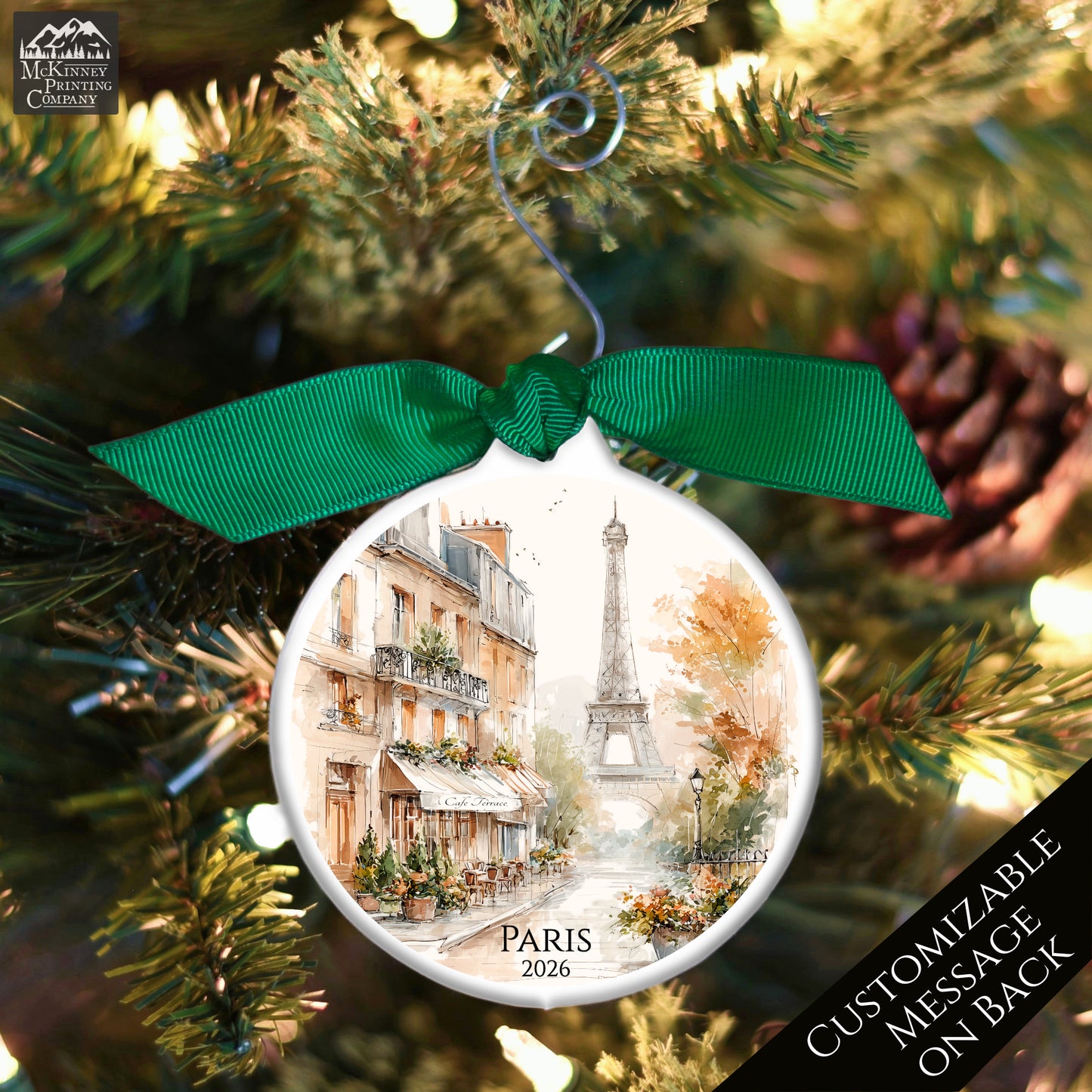 Paris Ornament - France, Eiffel Tower, Christmas, Vacation, Gift, Custom, Personalized, Souvenir, Keepsake