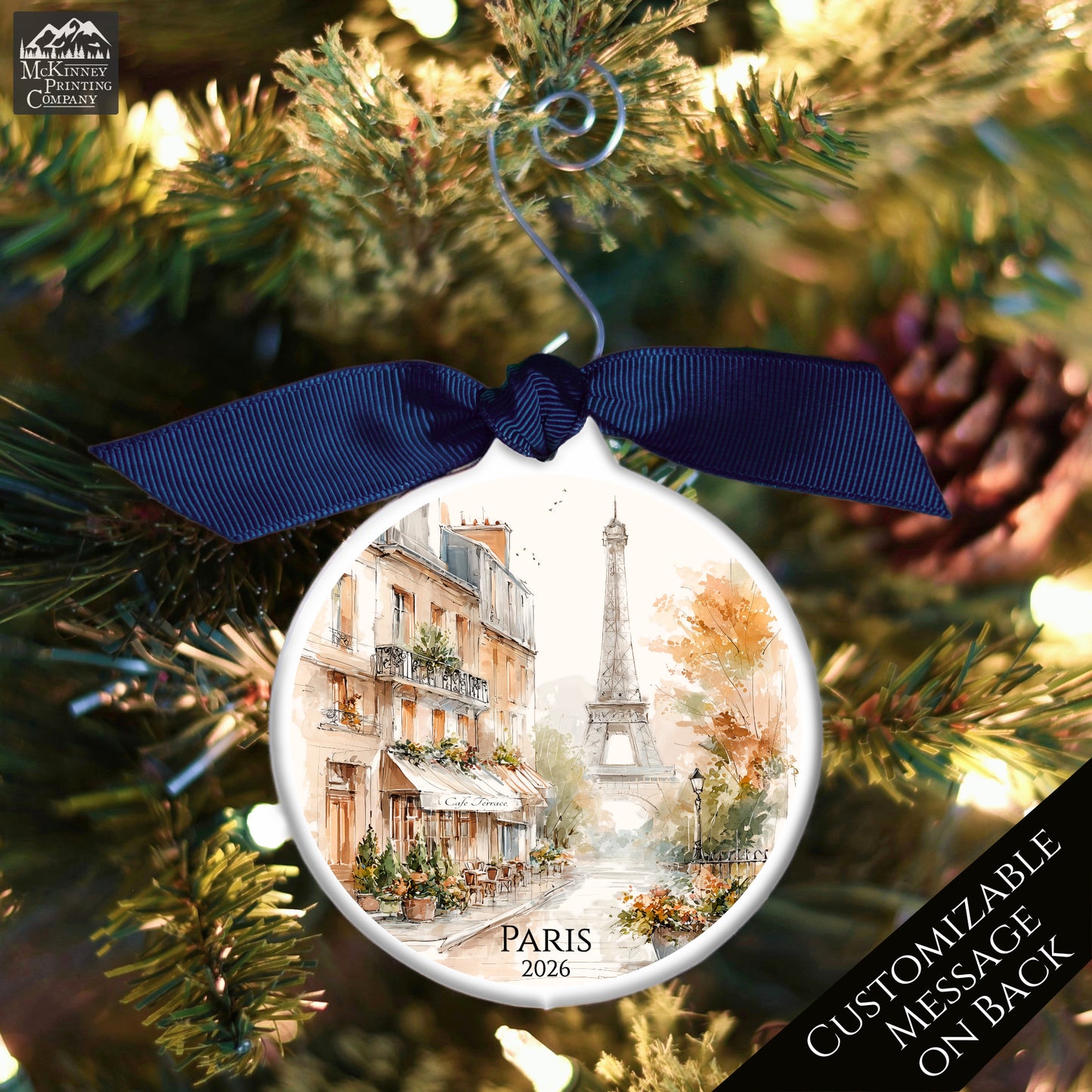 Paris Ornament - France, Eiffel Tower, Christmas, Vacation, Gift, Custom, Personalized, Souvenir, Keepsake