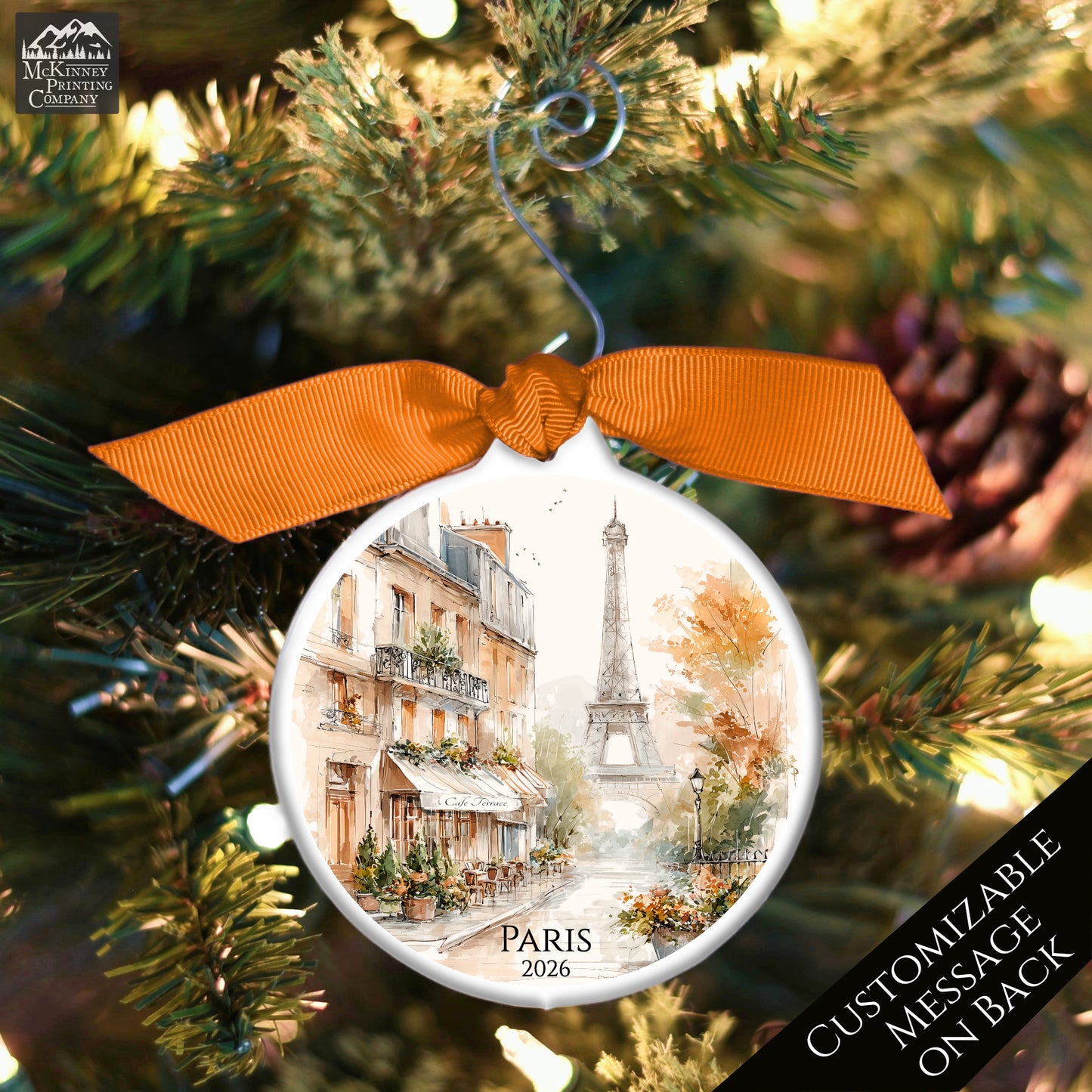 Paris Ornament - France, Eiffel Tower, Christmas, Vacation, Gift, Custom, Personalized, Souvenir, Keepsake